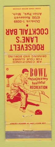 Matchbook Cover - Roosevelt Lanes Bowling Allen Park MI WORN