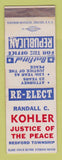 Matchbook Cover - Randall Kohler Justice of Peace Election Redford Township MI
