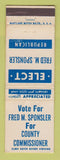 Matchbook Cover - Fred Sponsler County Commissioner Election Detroit?