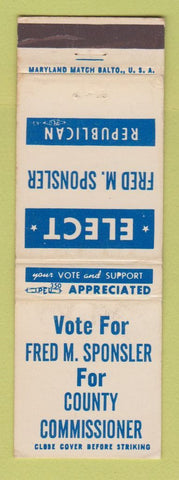 Matchbook Cover - Fred Sponsler County Commissioner Election Detroit?