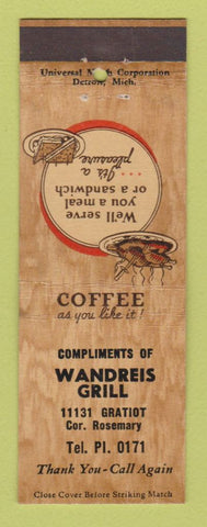 Matchbook Cover - Wandreis Grill Detroit MI