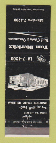 Matchbook Cover - Tom Dierickx Real Estate Insurance Detroit MI WEAR