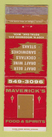 Matchbook Cover - Maverick's Restaurant Royal Oak MI WEAR