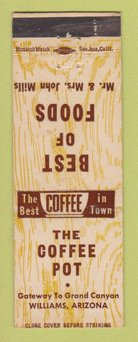 Matchbook Cover - The Coffee Pot Williams AZ WORN BACK