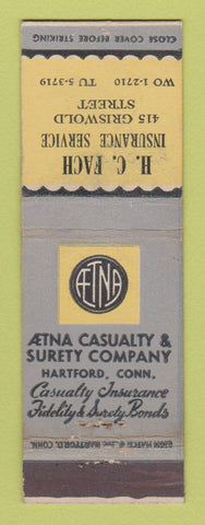 Matchbook Cover - AETNA Insurance HC Fach Detroit? MI