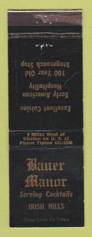 Matchbook Cover - Bauer Manor Irish Hills Clinton MI WORN