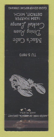 Matchbook Cover - Mac's Cafe Detroit MI lobster