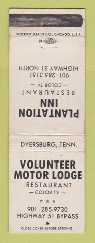 Matchbook Cover - Volunteer Motor Lodge Dyersburg TN Plantation Inn WEAR