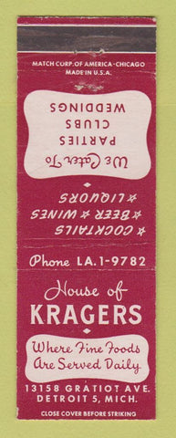 Matchbook Cover - House of Kragers Detroit MI restaurant