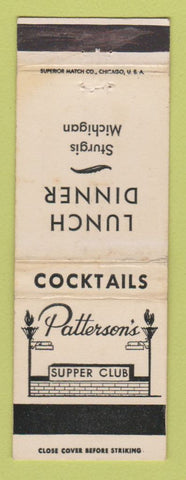Matchbook Cover - Patterson's Supper Club Sturgis MI WEAR