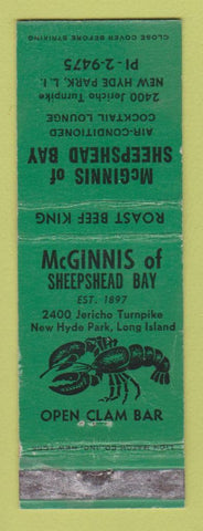 Matchbook Cover - McGinnis Restaurant New Hyde Park LI NY WORN