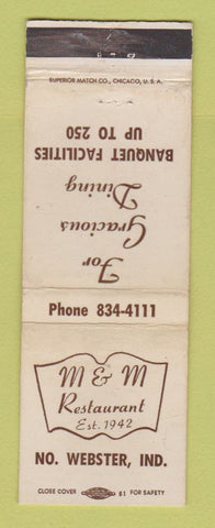 Matchbook Cover - M&M Restaurant North Webster IN WEAR