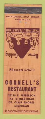 Matchbook Cover - Cornell's Restaurant St Clair Shores MI