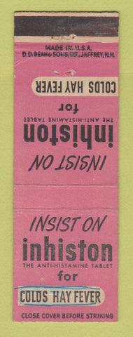 Matchbook Cover - Inhiston for Colds Hay Fever Product WRITING WORN