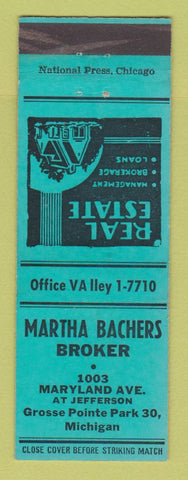 Matchbook Cover - Martha Bachers Real Estate Grosse Pointe Park MI
