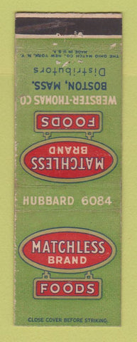 Matchbook Cover - Matchless Brand Foods Webster Thomas Boston MA