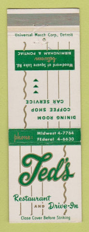 Matchbook Cover - Ted's Restaurant Bloomfield Township MI