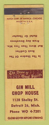 Matchbook Cover - Gin Mill Chop House Detroit MI