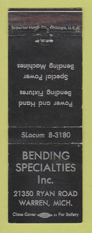 Matchbook Cover - Bending Specialties Warren MI WEAR