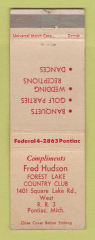 Matchbook Cover - Fred Hudson Forest Lake Country Club Pontiac MI WEAR