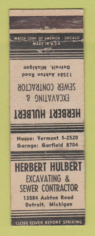 Matchbook Cover - Herbert Hulbert Excavating Sewer Contractor Detroit MI WEAR