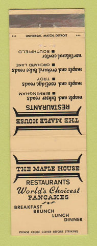 Matchbook Cover - Maple House Restaurant Birmingham Troy Southfield MI