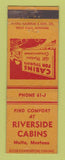 Matchbook Cover - Riverside Cabins Malta MT WEAR