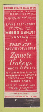 Matchbook Cover - Krank's Lather Kreem Shaving Cream Zymole Cough Drops