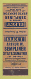 Matchbook Cover - Arthur Sempliner for State Senator Detroit MI