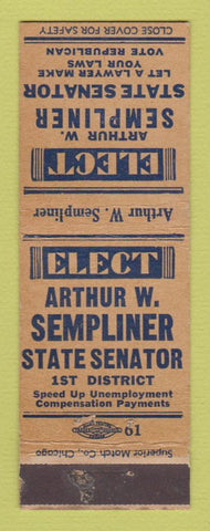 Matchbook Cover - Arthur Sempliner for State Senator Detroit MI