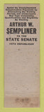 Matchbook Cover - Arthur Sempliner for State Senator Detroit MI