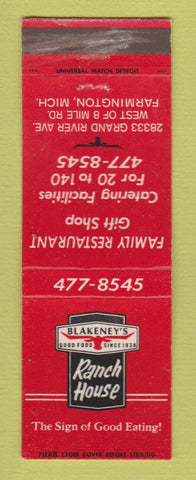 Matchbook Cover - Blakeney's Ranch House Restaurant Farmington MI WEAR