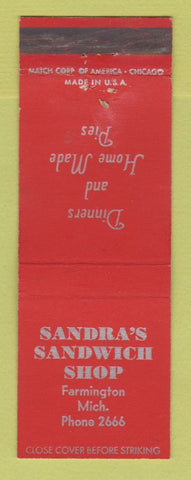Matchbook Cover - Sandra's Sandwich Shop Farmington MI