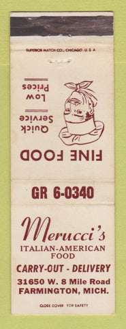 Matchbook Cover - Merucci's Italian Restaurant Farmington MI WEAR