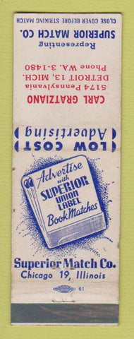 Matchbook Cover - Superior Match Carl Gratziano Detroit MI