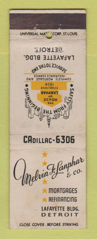 Matchbook Cover - Melvin Lanphar Mortage Refinancing Detroit MI