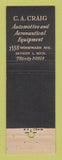 Matchbook Cover - CA Craig Auto Aeronautical Equipment Detroit MI