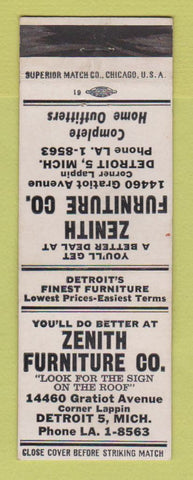 Matchbook Cover - Zenith Furniture Detroit MI