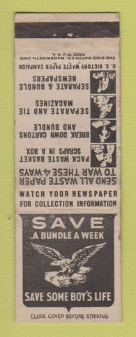 Matchbook Cover - WWII Save a Bundle Waste Paper