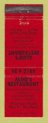 Matchbook Cover - Aldo's Restaurant Detroit MI Italian