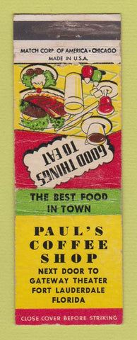 Matchbook Cover - Paul's Coffee Shop Fort Lauderdale FL WORN