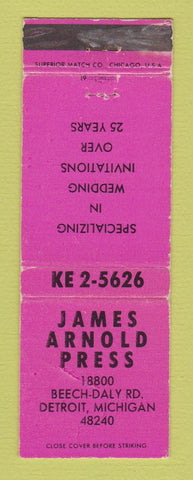 Matchbook Cover - James Arnold Press Wedding Invitations Detroit MI