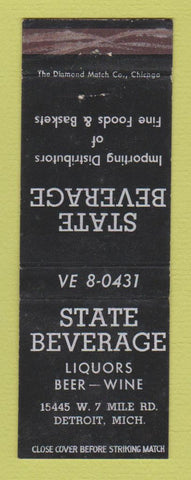 Matchbook Cover - State Beverage Liquor Detroit MI