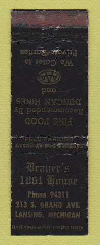 Matchbook Cover - Brauer's 1861 House Lansing MI WEAR