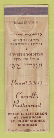Matchbook Cover - Cornell's Restaurant St Clair Shores MI