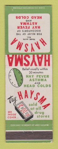 Matchbook Cover - Haysma for Hay Fever Head Colts Product Drug