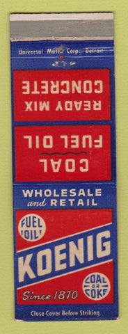 Matchbook Cover - Koenig Coal Fuel Oil Concrete Detroit MI WEAR