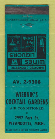 Matchbook Cover - Wiernik's Cocktail Gardens Wyandotte MI