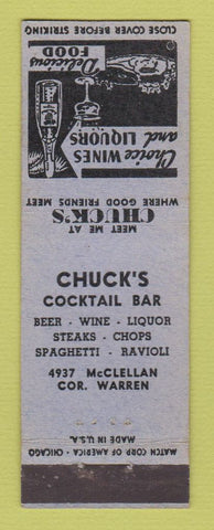 Matchbook Cover - Chuck's Cocktail Bar Detroit MI