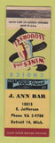 Matchbook Cover - J Ann Bar Detroit MI